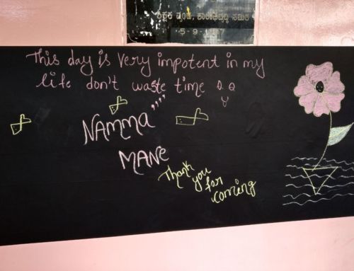 Volunteers beautify the space at Vidyaranya.